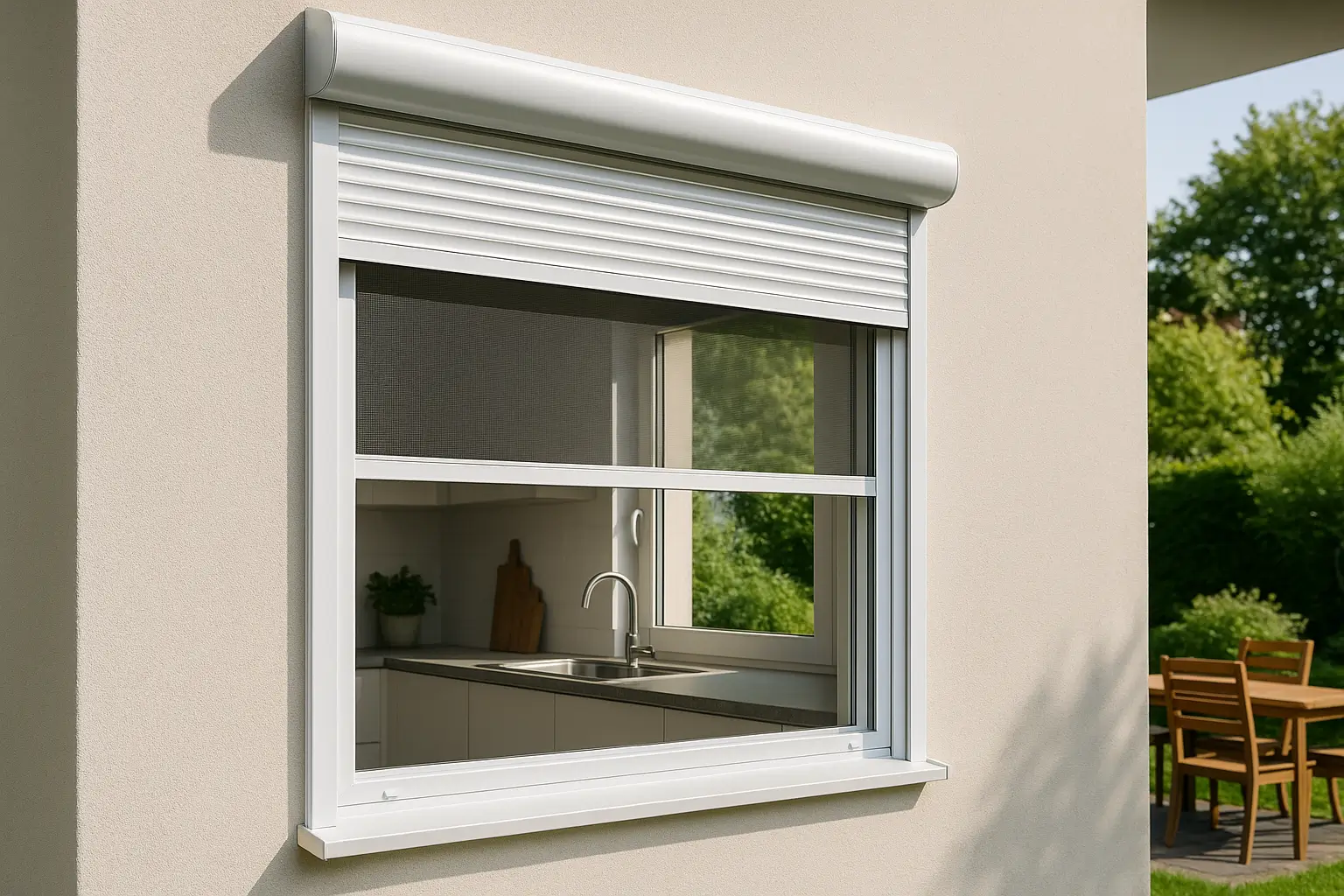 Rolety zewnętrzne standardowe z moskitierą — przykład 2